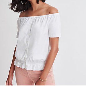 Ann Taylor White Convertible Smocked Waist Top